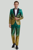 Or Vert Homme 2 Pièces Revers Crachés Paillettes Costumes