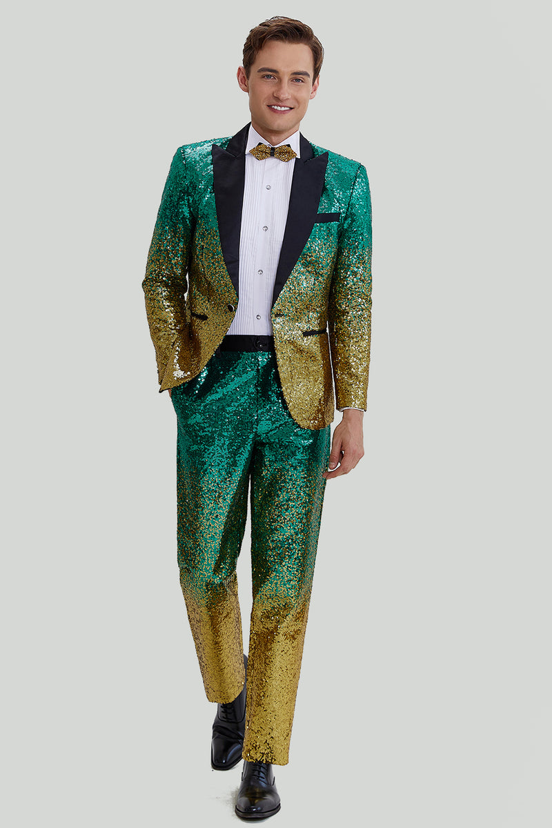Costumes pour hommes avec paillettes brillantes et appliques en or