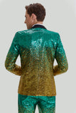 Or Vert Homme 2 Pièces Revers Crachés Paillettes Costumes