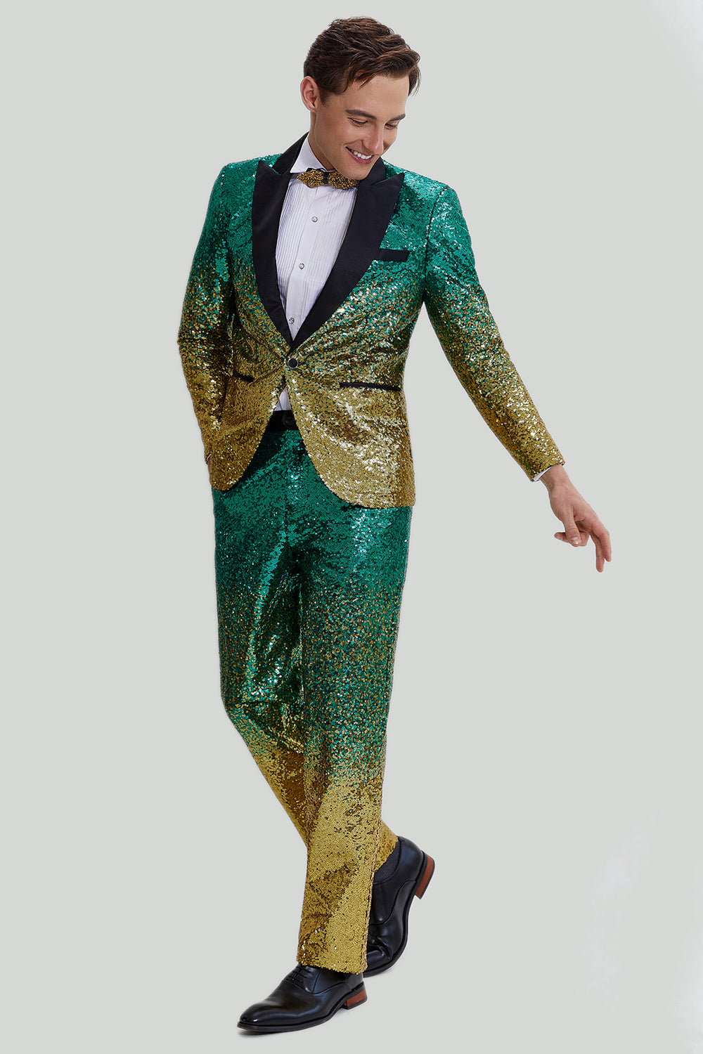 Or Vert Homme 2 Pièces Revers Crachés Paillettes Costumes