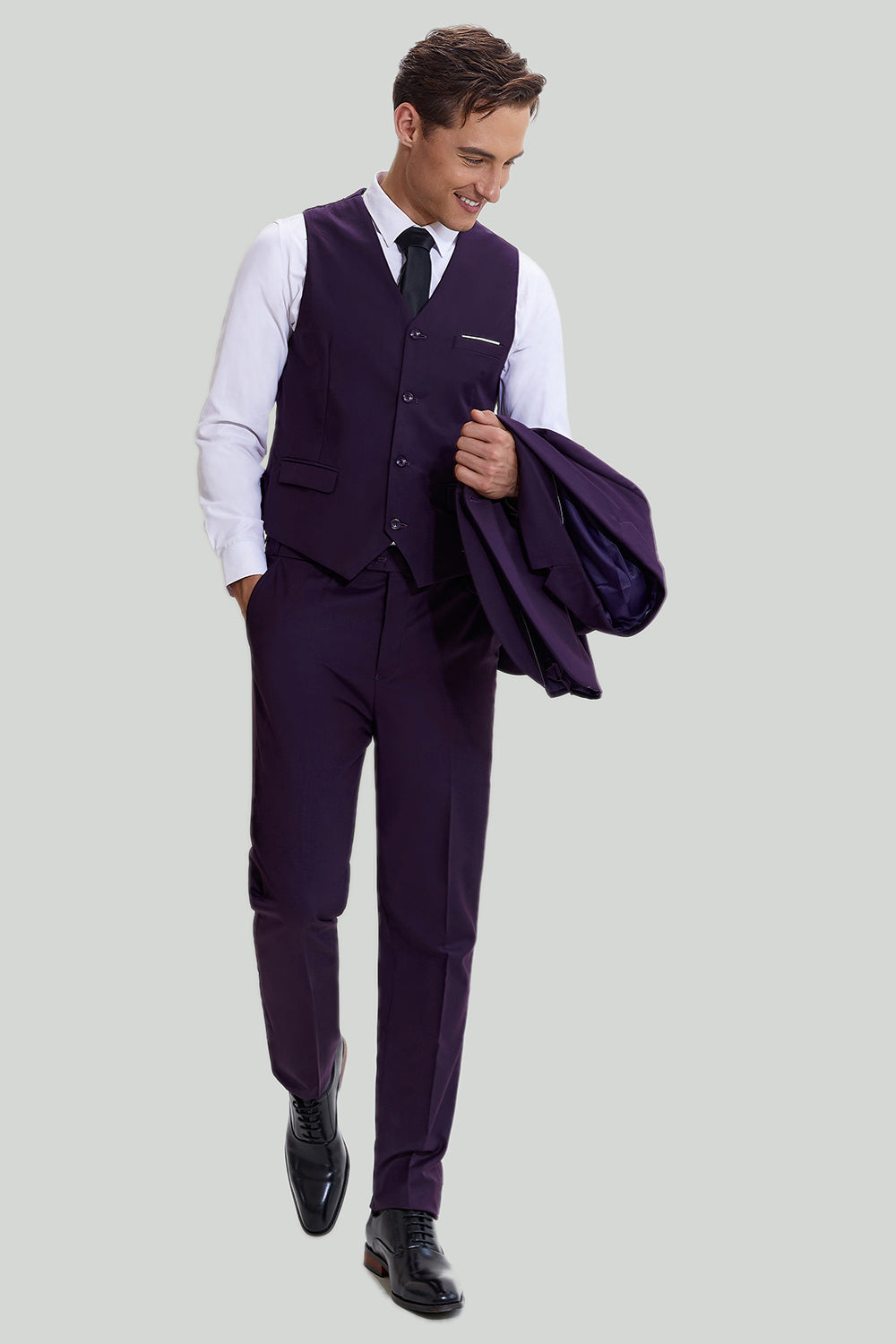 Revers cranté violet 3 Pièces Un Bouton Costumes Hommes