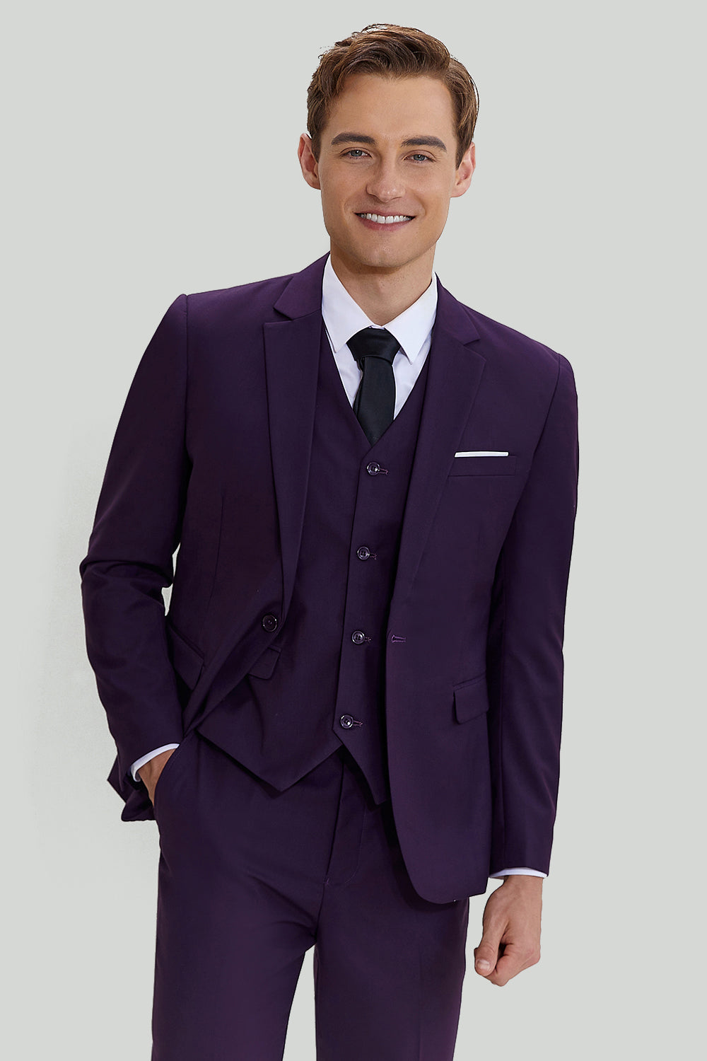 Revers cranté violet 3 Pièces Un Bouton Costumes Hommes