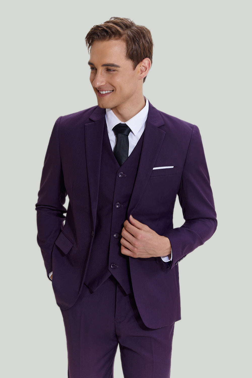 Revers cranté violet 3 Pièces Un Bouton Costumes Hommes