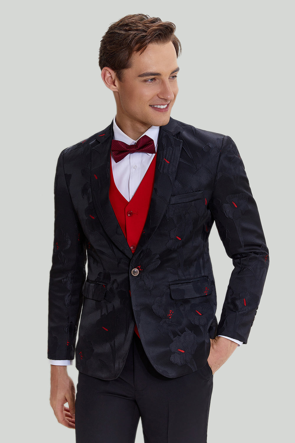 Blazer à revers noir cranté à poitrine unique