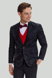 Blazer à revers noir cranté à poitrine unique