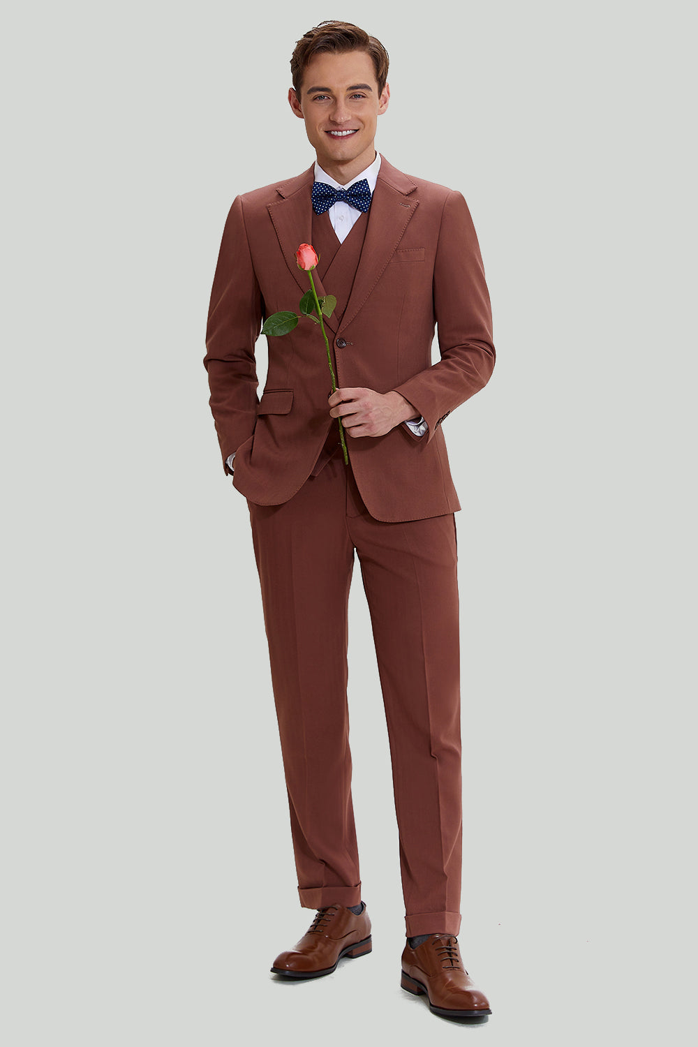Tan Notched Lapel 3 Pièces Single Breasted costume de soirée