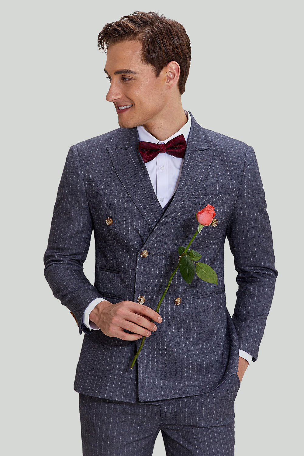 Costume Gris Pinstripe 3 pièces homme
