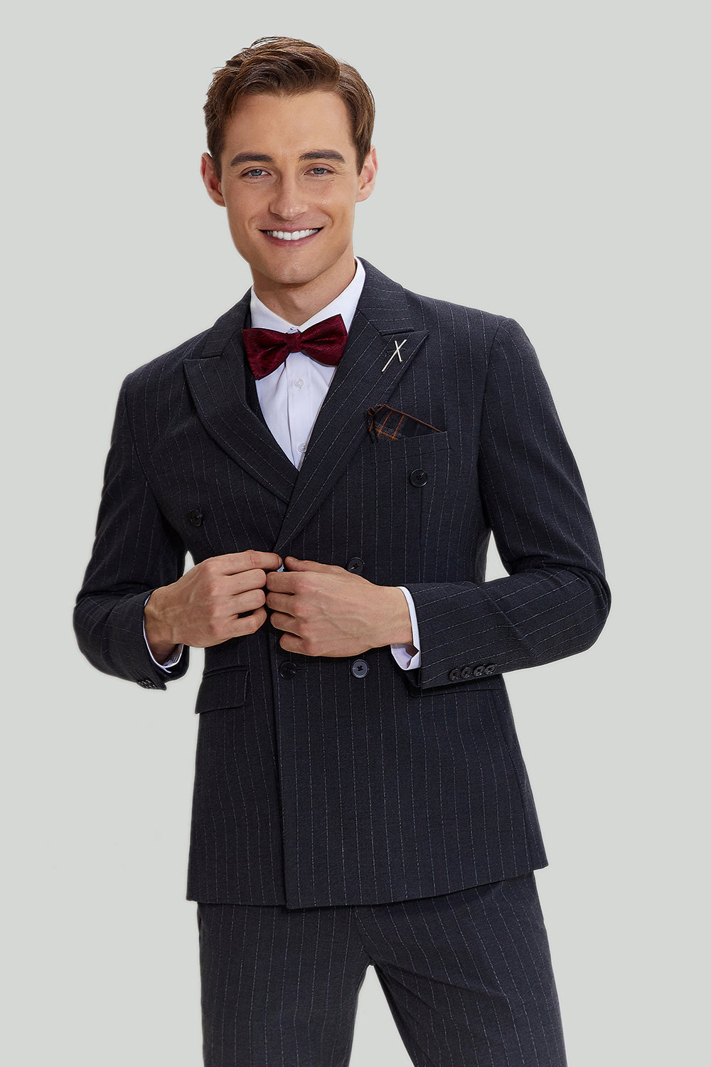 Costume 3 pièces Pinstripe Gris Foncé Homme
