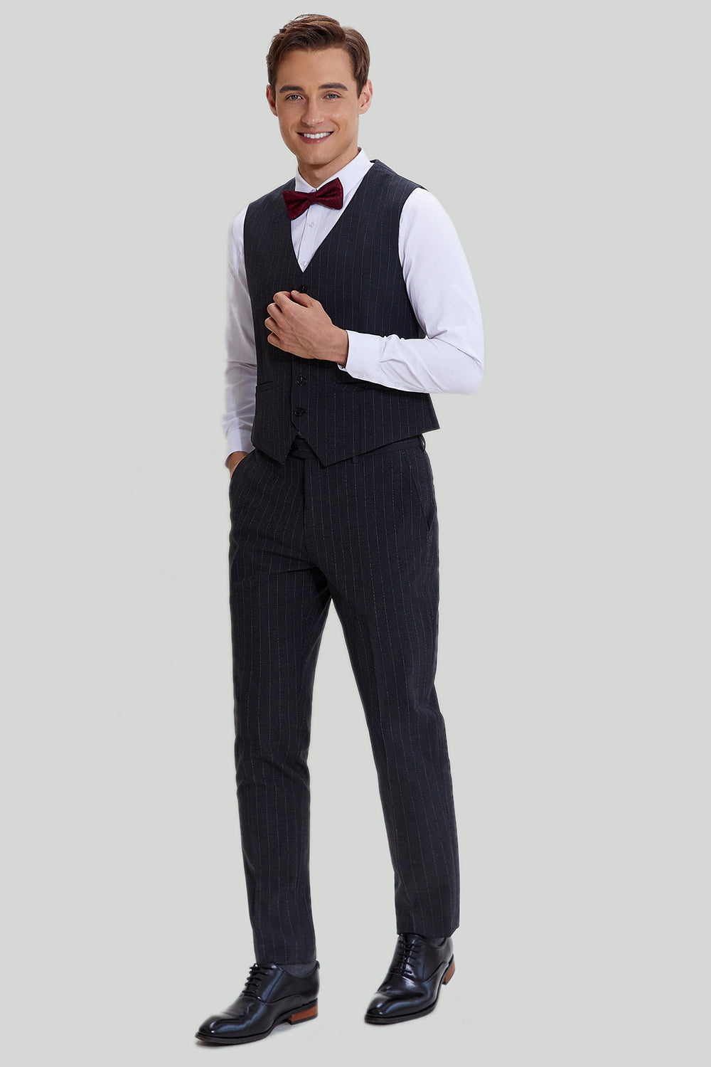 Costume 3 pièces Pinstripe Gris Foncé Homme