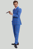 Costumes Smoking 3 pièces Blue Plaid Homme