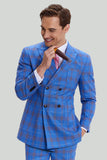 Costumes Smoking 3 pièces Blue Plaid Homme