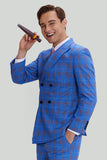 Costumes Smoking 3 pièces Blue Plaid Homme