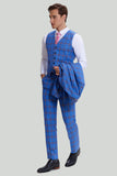 Costumes Smoking 3 pièces Blue Plaid Homme