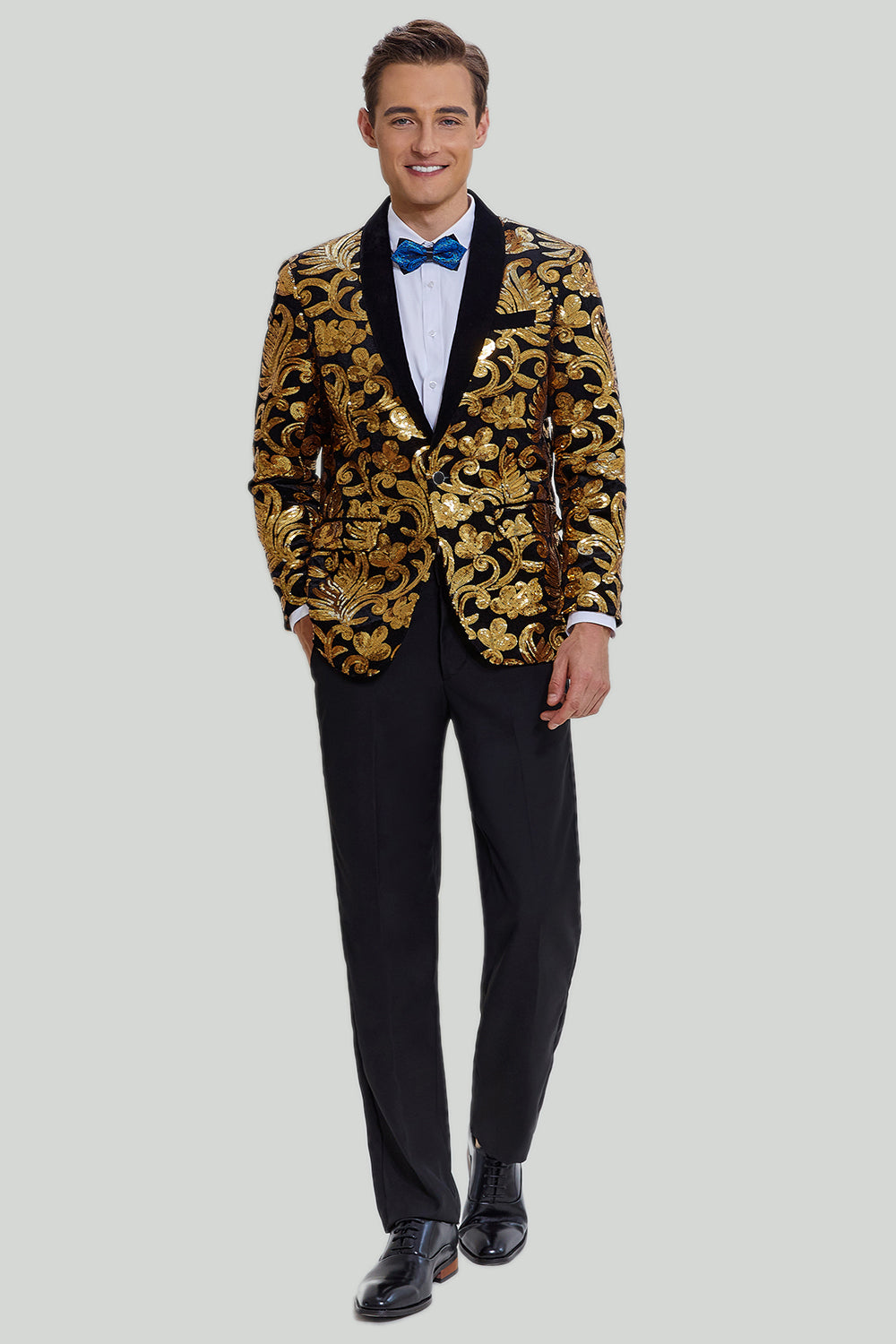 Blazer pour homme doré Veste de costume d'affaires solide à un bouton coupe slim