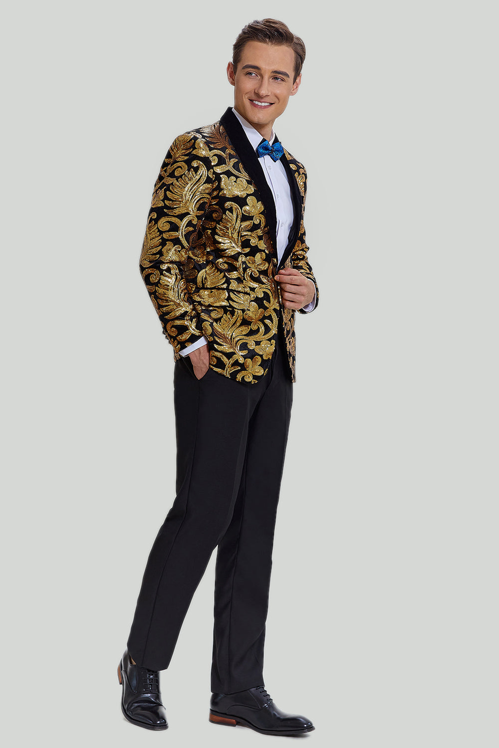 Blazer pour homme doré Veste de costume d'affaires solide à un bouton coupe slim