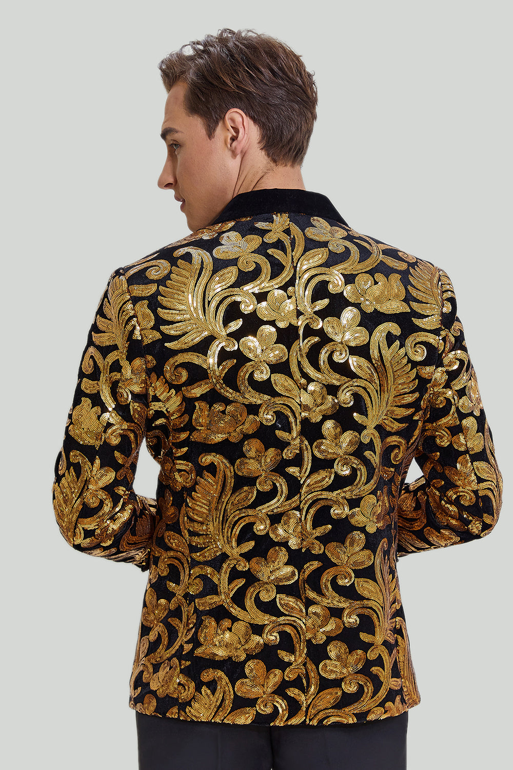 Blazer pour homme doré Veste de costume d'affaires solide à un bouton coupe slim
