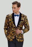 Blazer pour homme doré Veste de costume d'affaires solide à un bouton coupe slim