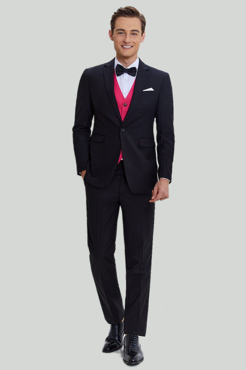 Noir Rose 2 Pièces Revers Encoché Costumes Hommes