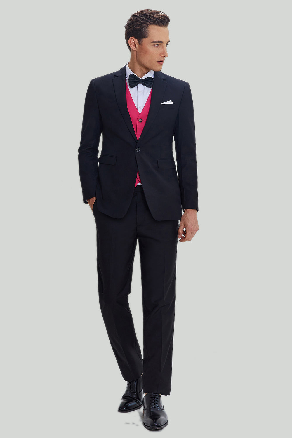 Noir Rose 2 Pièces Revers Encoché Costumes Hommes