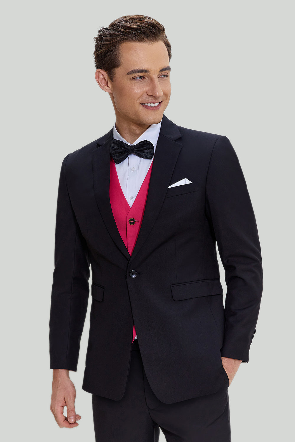 Noir Rose 2 Pièces Revers Encoché Costumes Hommes