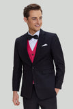 Noir Rose 2 Pièces Revers Encoché Costumes Hommes