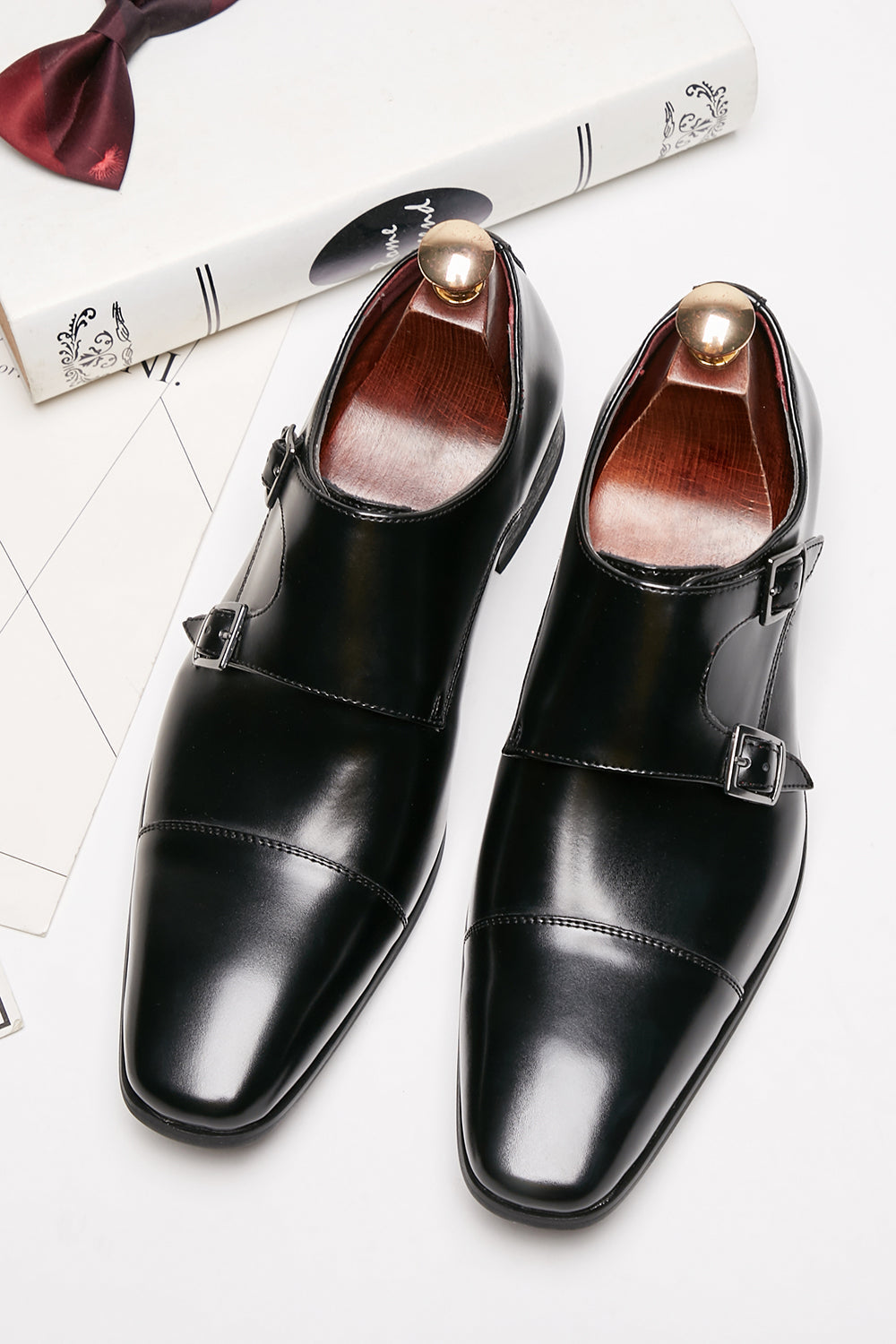 Black Monk Strap Chaussures habillées en cuir pour hommes