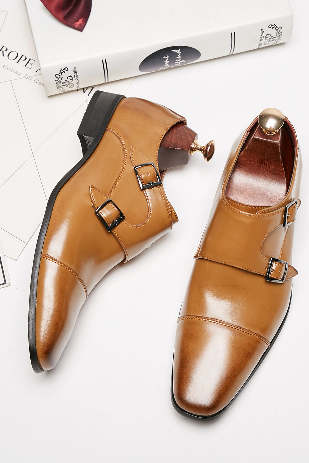 Black Monk Strap Chaussures habillées en cuir pour hommes
