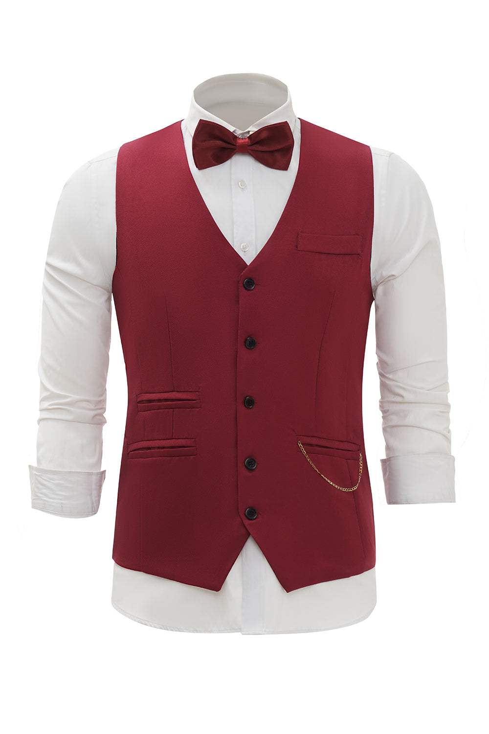 Burgundy Shawl Lapel Single Breasted Men’s Suit Vest