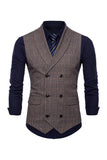 Gris Pinstripe Double Poitrine Châle Lapel Hommes Costume Gilet