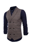 Gris Pinstripe Double Poitrine Châle Lapel Hommes Costume Gilet