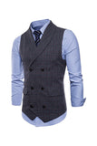 Gris Pinstripe Double Poitrine Châle Lapel Hommes Costume Gilet