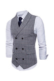 Gris Pinstripe Double Poitrine Châle Lapel Hommes Costume Gilet