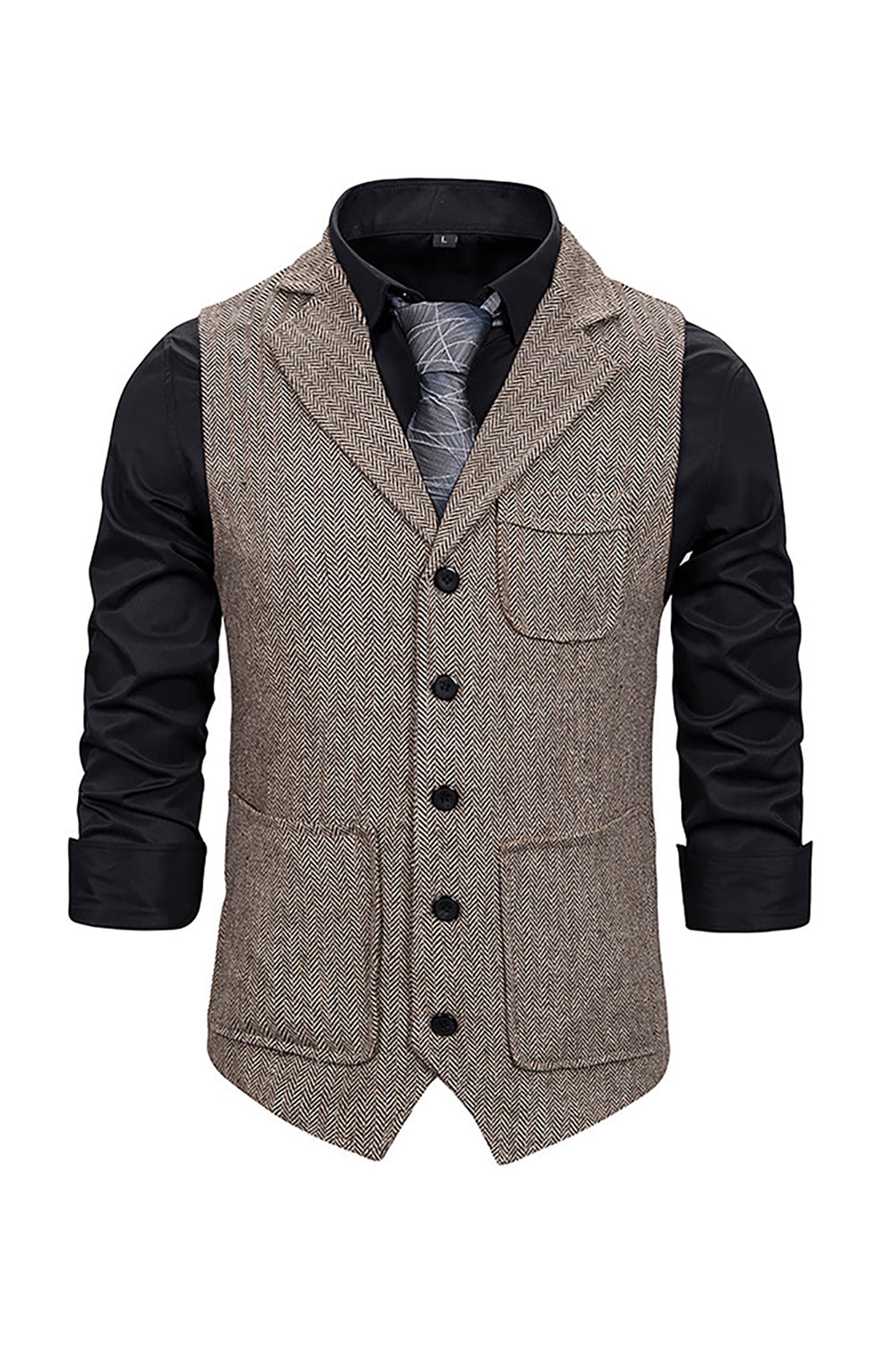Brown Tweed Single Breasted Notched Lapel Veste de costume pour hommes