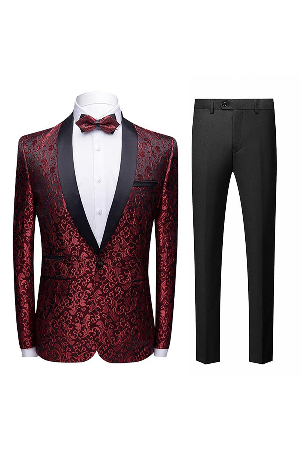 Noir Jacquard Shawl Lapel Homme 2 Pièces Costumes