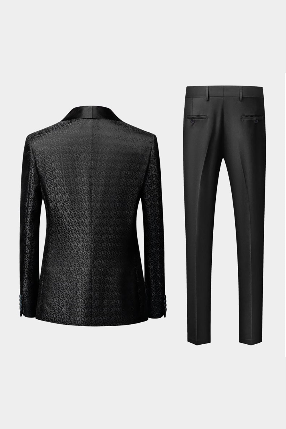 Châle Noir Lapel Jacquard 3 Pièces Costumes Homme