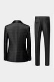 Châle Noir Lapel Jacquard 3 Pièces Costumes Homme