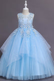 Robe de demoiselle d'honneur en tulle bleu clair avec Appliques