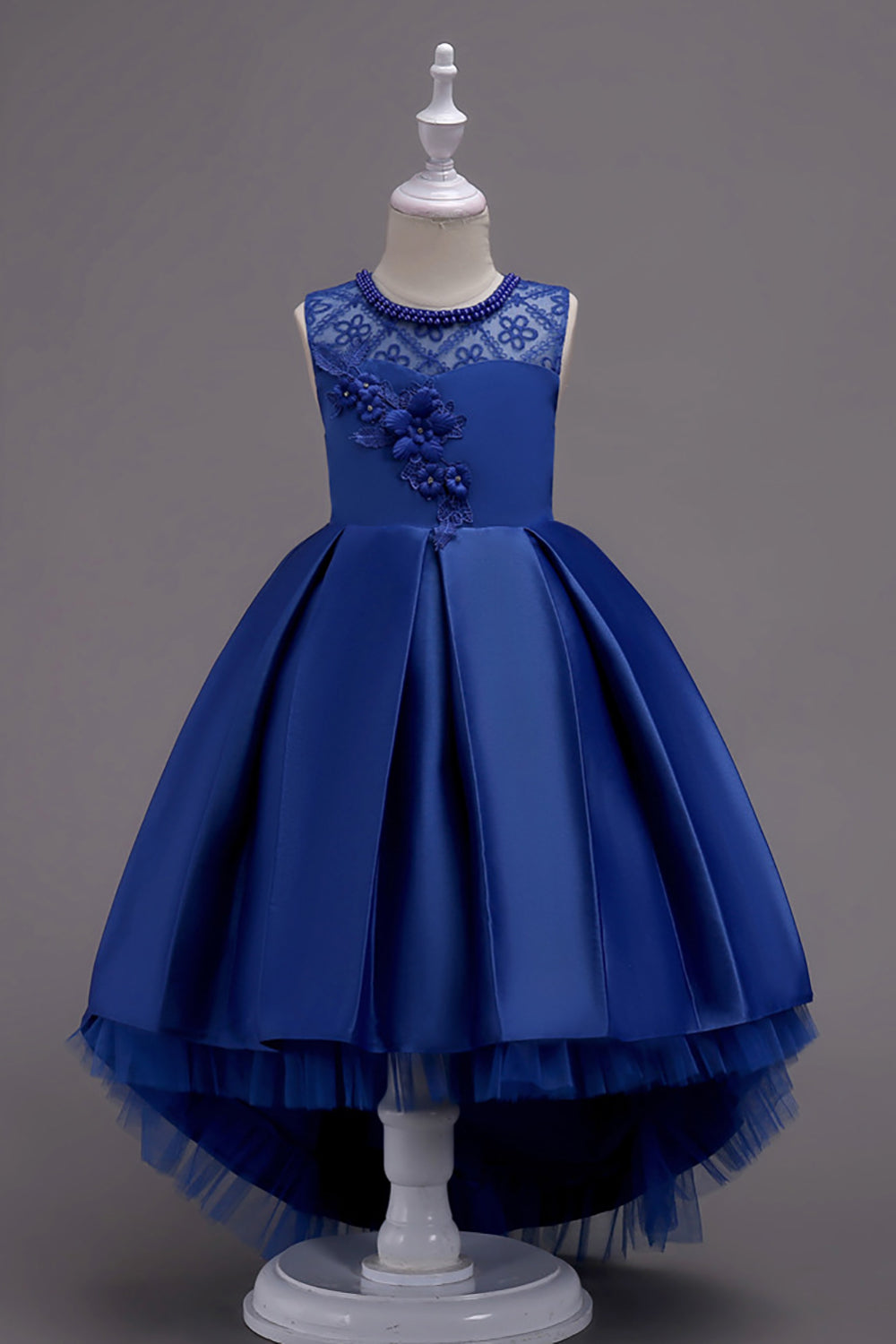 Robe haute haute fleur bleue avec perles