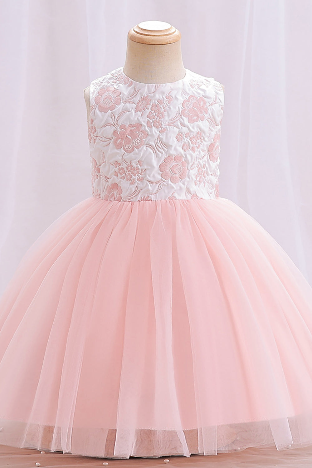 Tulle Bateau Col Sans manches Vert Clair Fleur Robe Fille