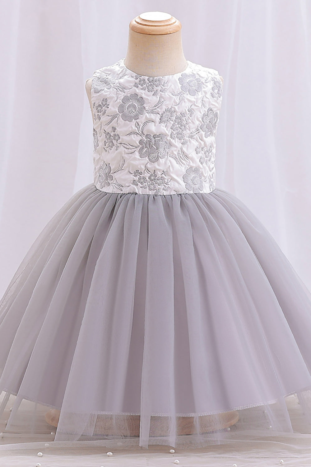 Tulle Bateau Col Sans manches Vert Clair Fleur Robe Fille