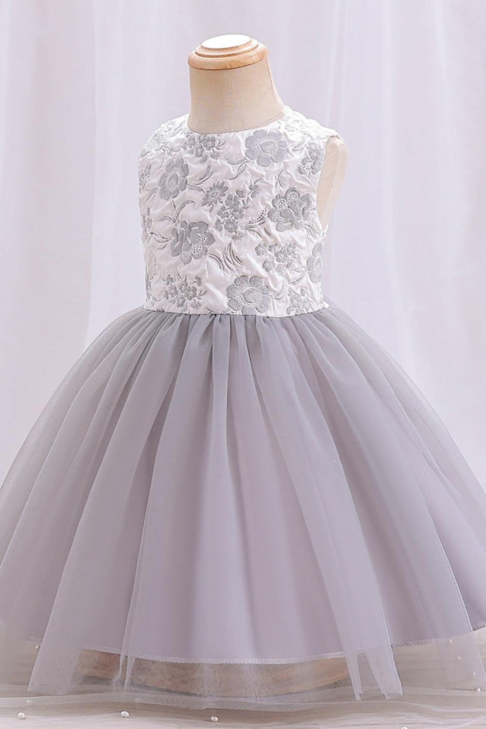 Tulle Bateau Col Sans manches Vert Clair Fleur Robe Fille