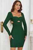 Robe de cocktail Bodycon Vert Foncé à manches longues avec creux