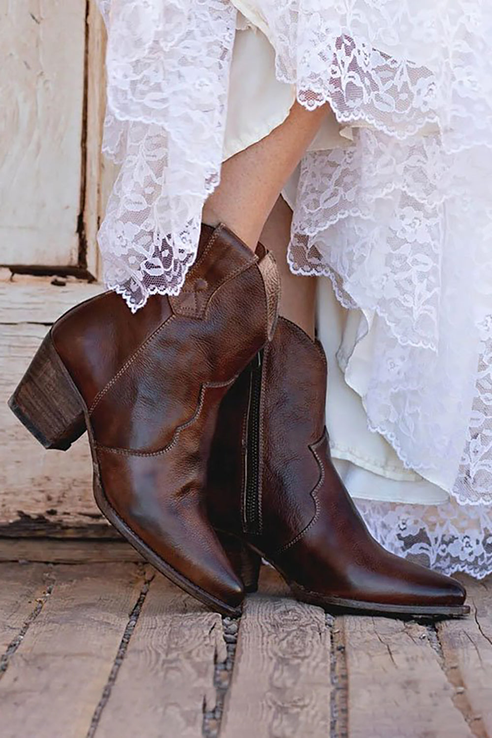 Cuir PU marron Chunky Steels Boho Bottes
