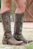 Bottes de cowgirl Boho à mi-mollet brodées bleues