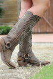 Bottes de cowgirl Boho à mi-mollet brodées bleues