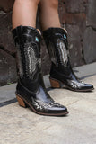 Broderie noire Mid Calf Chunky Heel Western Boots