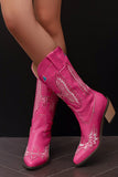 Broderie noire Mid Calf Chunky Heel Western Boots