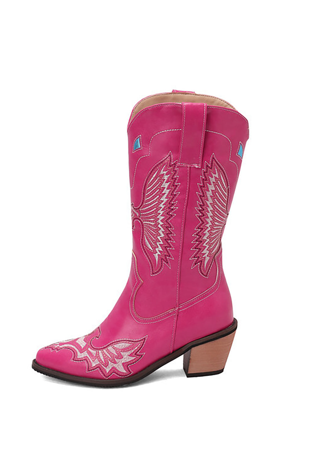 Broderie noire Mid Calf Chunky Heel Western Boots