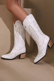 Broderie noire Mid Calf Chunky Heel Western Boots