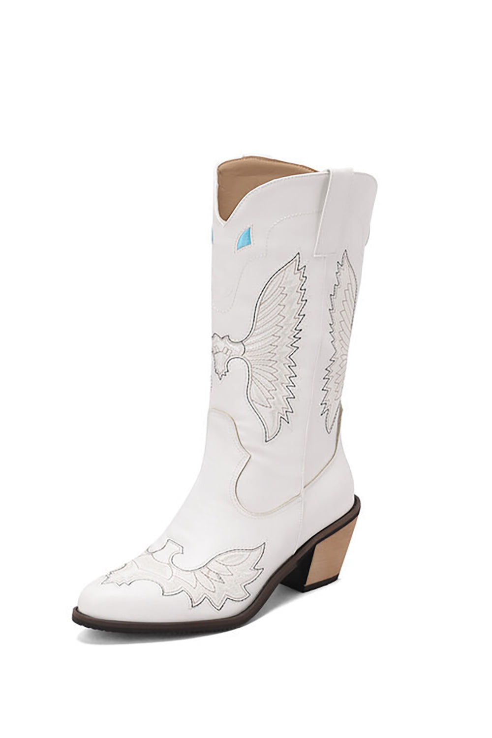 Broderie noire Mid Calf Chunky Heel Western Boots